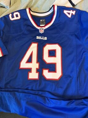 Nike Blue Buffalo Bills #49 Football Jersey with White & Red Accents